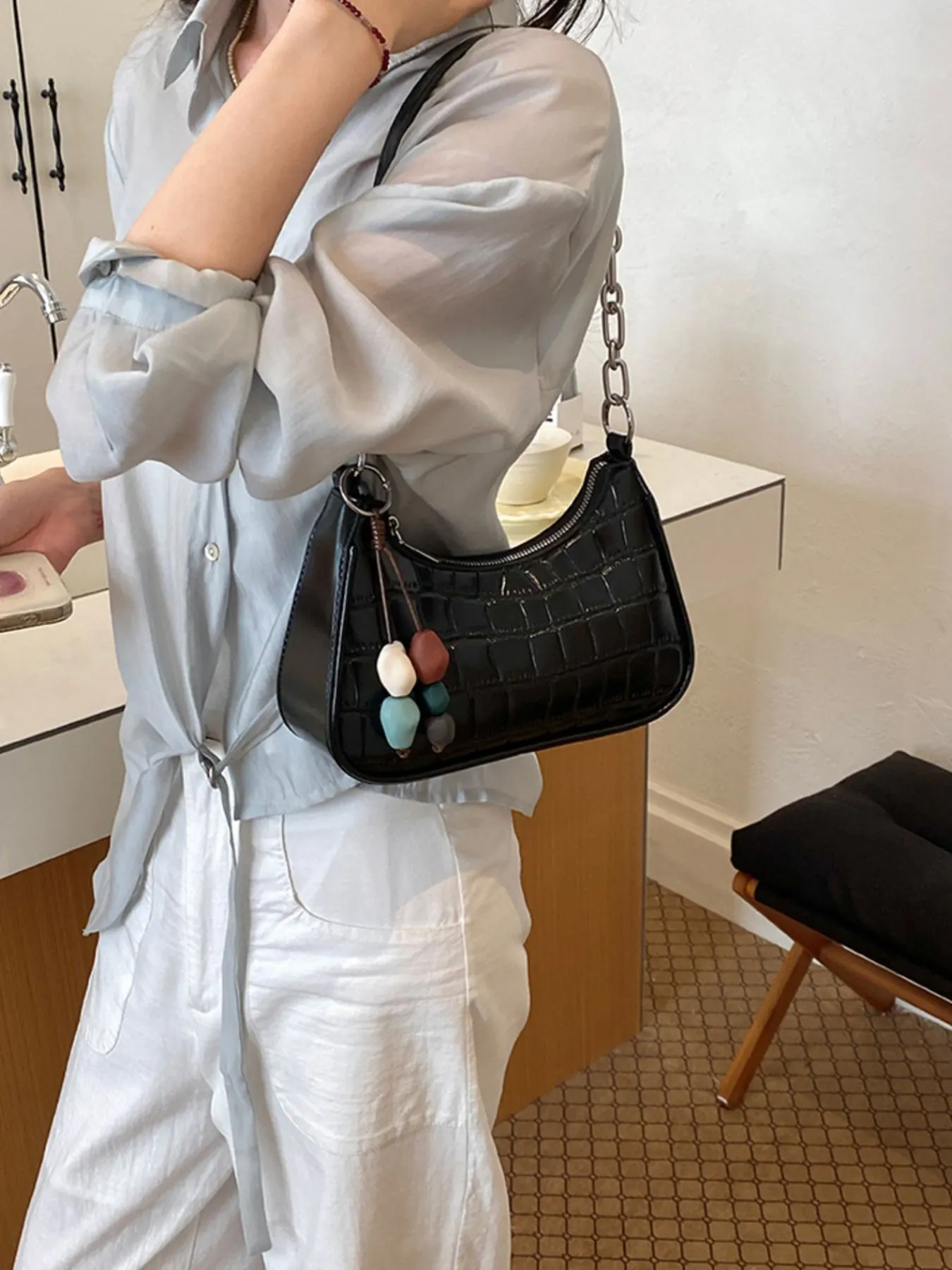 Textured PU Leather Shoulder Bag