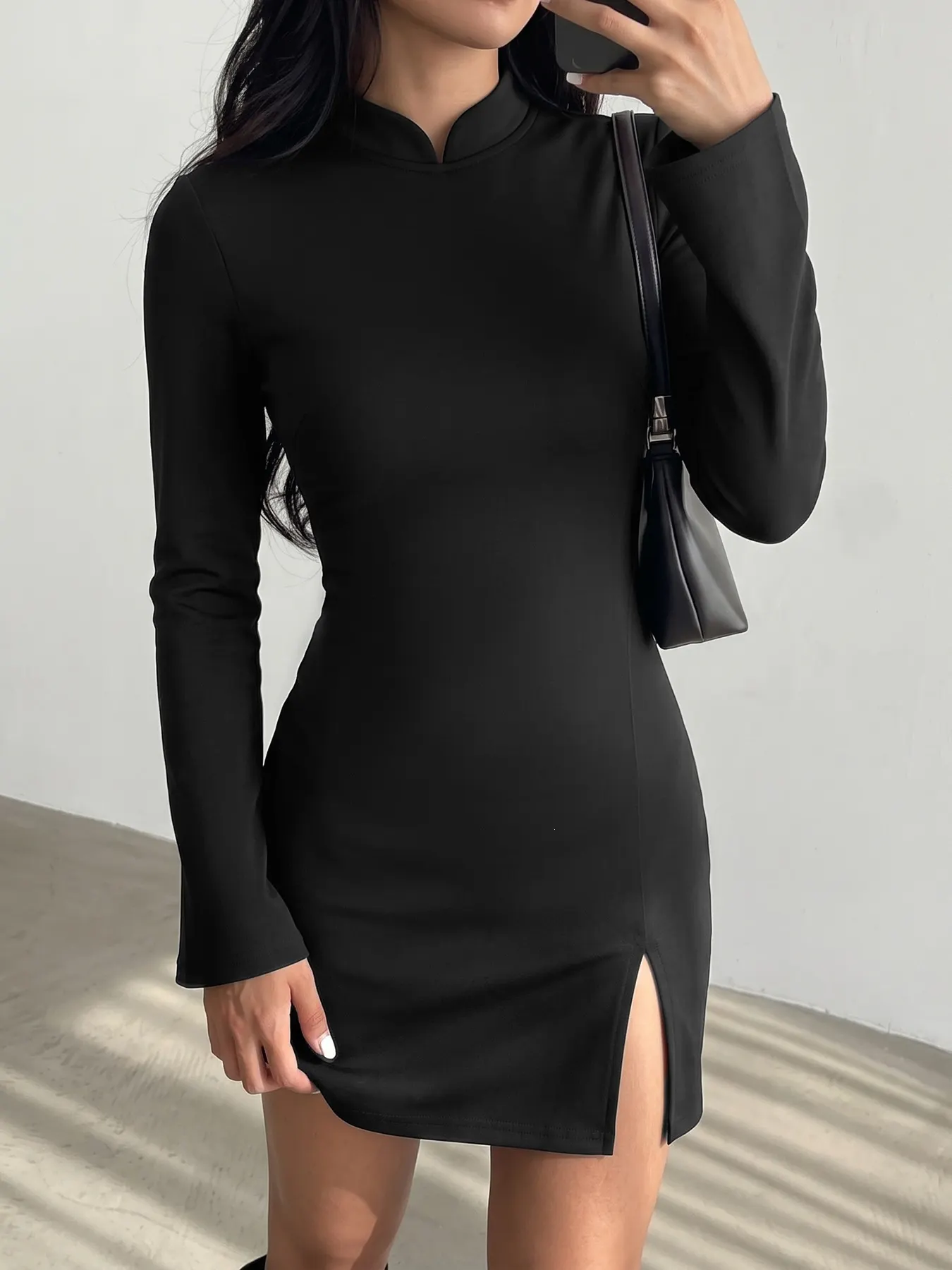 Cutout Back Long Sleeve Bodycon Mini Dress